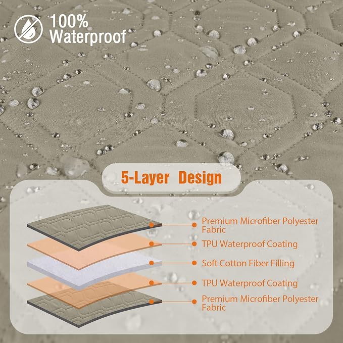 VANSOFY Sectional Couch Covers 100% Waterproof L Shaped Sofa Slipcover 3pcs Reversible Chaise Lounge Cover for Sectional Sofa Furniture Protector Cover for Pets Cat Dog(Small, Khaki) - Image 7
