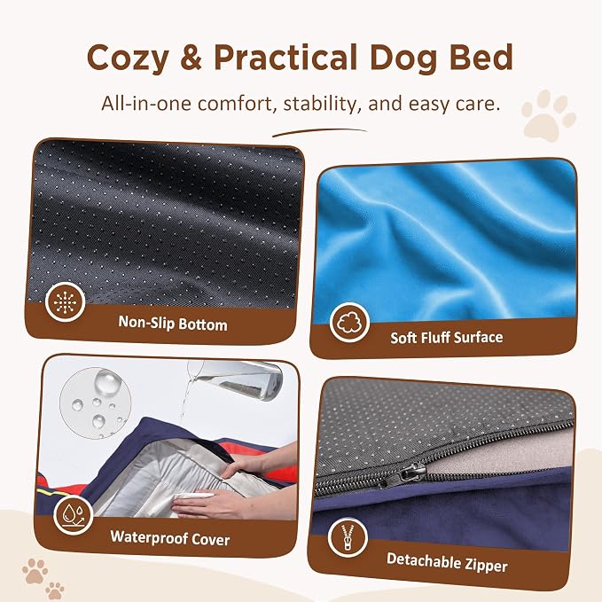 Comfort Expression Orthopedic Dog Bed for Extra Large Dogs with Bolster | Waterproof Dog Couch Bed with Washable Cover & Non-Slip Bottom, Supportive Egg Crate Foam XL Pet Bed, 42x30 Inch - Image 4