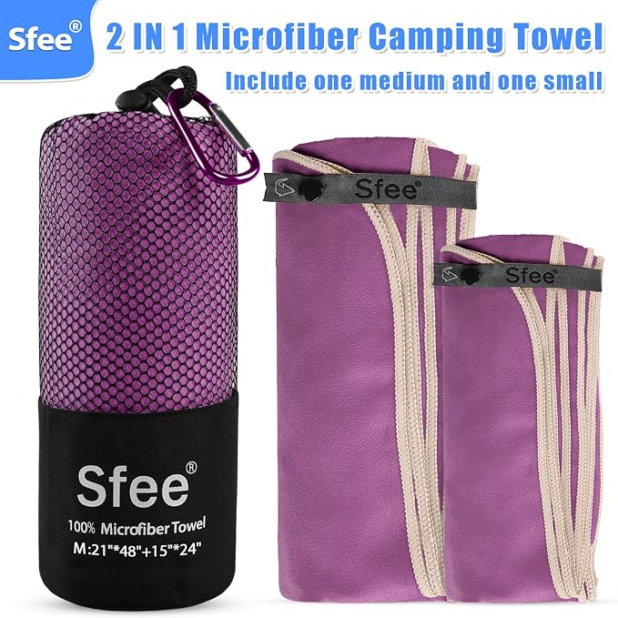 Sfee 2 Pack Microfiber Travel Towel, Quick Dry & Super Absorbent, Lightweight, Rectangular Bath Towel, Modern Purple Sports Towel for Gym, Hiking, Pool, Backpacking, Bath, Yoga - Image 6