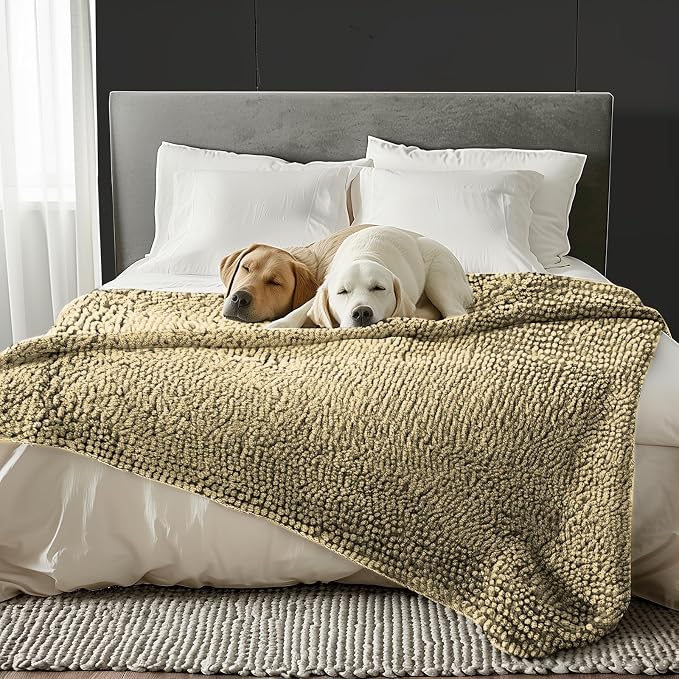 Muddy Mat® Dog Blanket - Chenille Water Absorption Blanket for Bed & Couch Cover for Dogs Washable, Anti-Slip Soft and Durable Furniture Protector for Dogs - Beige 30"x70" - Image 5
