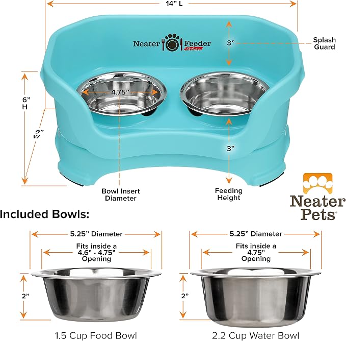 Neater Pet Brands Neater Feeder Deluxe Mess Proof Dog Bowls Elevated for Small Dogs Under 19 lbs, Made in USA, No Spill Raised Dog Food Bowl Stand Feeding Station, Food and Water Bowl Set, Aquamarine - Image 6