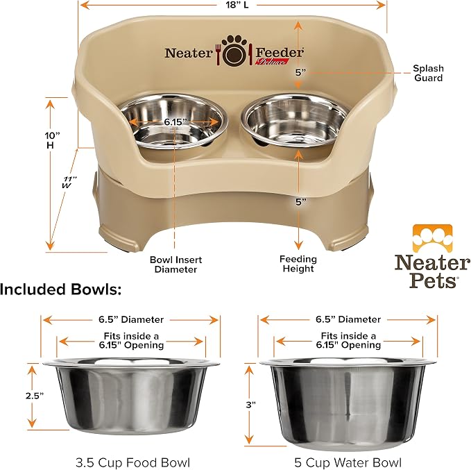 Neater Pet Brands Neater Feeder Deluxe Mess Proof Dog Bowls Elevated for Medium Dogs 19-40 lbs, Made in USA, No Spill Raised Dog Food Bowl Stand Feeding Station, Food and Water Bowl Set, Cappuccino - Image 6