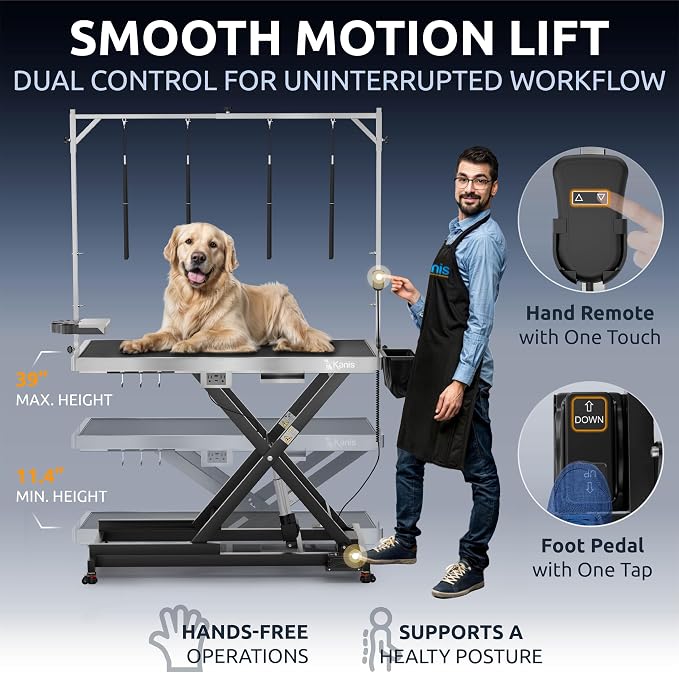 KANIS Professional Electric Dog Grooming Table - Heavy Duty | Height Adjustable Pet Grooming Table w/Leveling Wheels, Dog Grooming Arm, Anti-Slip Tabletop & Tool Organizer (Black, 49") - Image 4