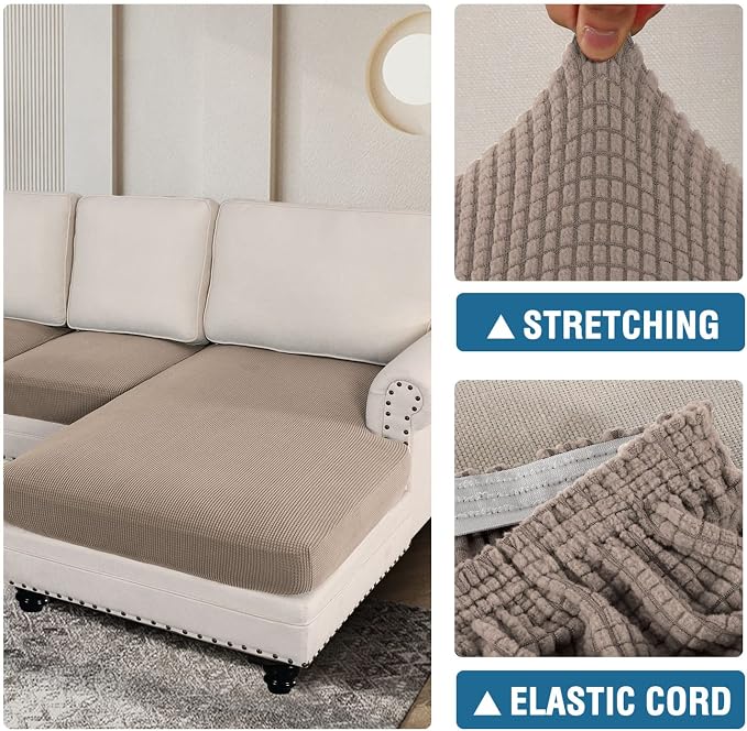 H.VERSAILTEX Sectional Couch Covers 3 Pieces Sofa Seat Cushion Covers L Shape Separate Cushion Couch Chaise Cover for Both Left/Right Sectional Couch (Seat Only: 1 Chaise + 2 Sofa, Sand) - Image 6