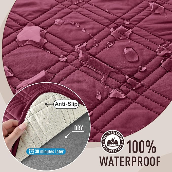 TAOCOCO Waterproof Loveseat Covers for Pets Dogs with Non Slip Backing, Sofa Seat Covers with Side Pocket for 2 Cushion Couch Washable Dog Couch Cover Protector Sofa Slipcovers(Loveseat, Wine) - Image 3