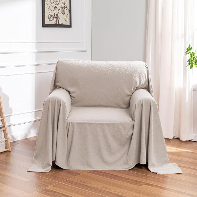 MEETSKY Small Couch Cover Oversized Armchair Sofa Covers Washable for Dogs Single Recliner Sofa Slipcover, Cat Scratch Proof Soft Sofa Throw Protector for Pets, 71" x 91", Oat by MEETSKY