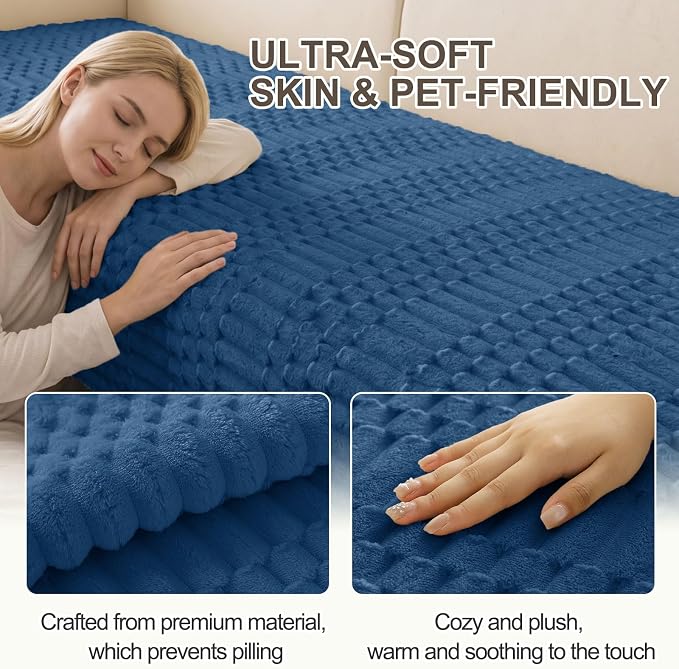 Smiry Waterproof Couch Covers for Dogs Washable, Non Slip Pet Sofa Cover | Plush Scratch Resistant Flannel Furniture Protector for Dogs, Navy, 36" x 82.7" - Image 5