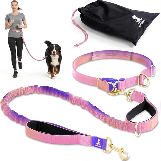 SparklyPets - Hands Free Dog Leash with Reflective Stitches - Waist Leash for Female Dog Walking, Hiking, Training, Jogging, Canicross, Running - Medium & Large Dogs, Gradient Pink by SparklyPets