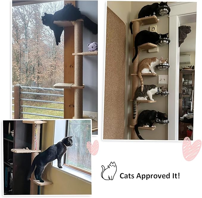 FUKUMARU Wall-Mounted Cat Tree for Small & Medium Cats | 5-Tier Tall, Scratching Post, Indoor Cat Wall Shelves, Climbing Tower, For Climbing, Scratching & Lookout - Image 5