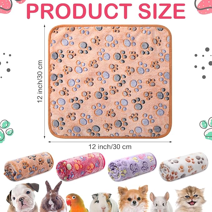 Tudomro 8 Pcs Absorbent Guinea Pig Blankets Washable Small Animal Fleece Bedding Cage Liners Reusable Pet Sleep Mat Pad Cover for Ferret Chinchilla Furniture Protection(Paw,12 x 12 Inch) - Image 2