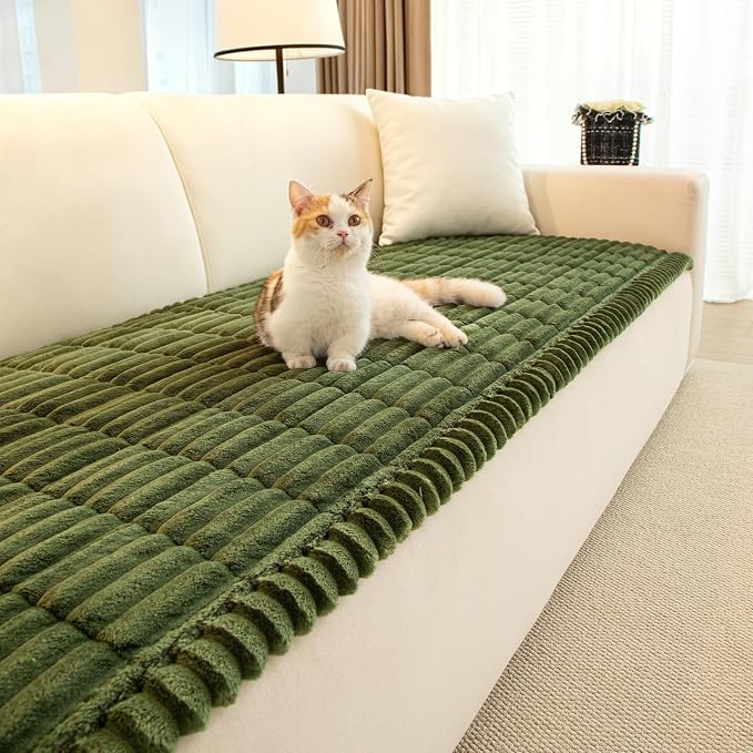 Couch Cover for Dogs, Non Slip Washable Sofa Protector Pet Friendly | Dark Green Fuzzy For 3 Cushion Couch, Protector for All Sofas (27.6" x 70.9") - Image 2