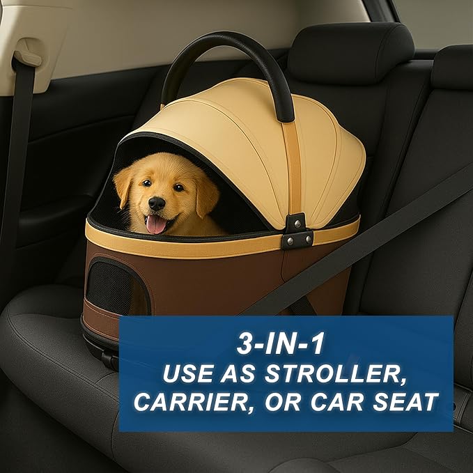 Pet Stroller for Small Dogs & Cats, Foldable for Small/Medium Dog Cat to 50 lbs, Removable Carrier, Storage Basket, Cup Holder, 3-in-1 Multifunctional Detachable (Black)