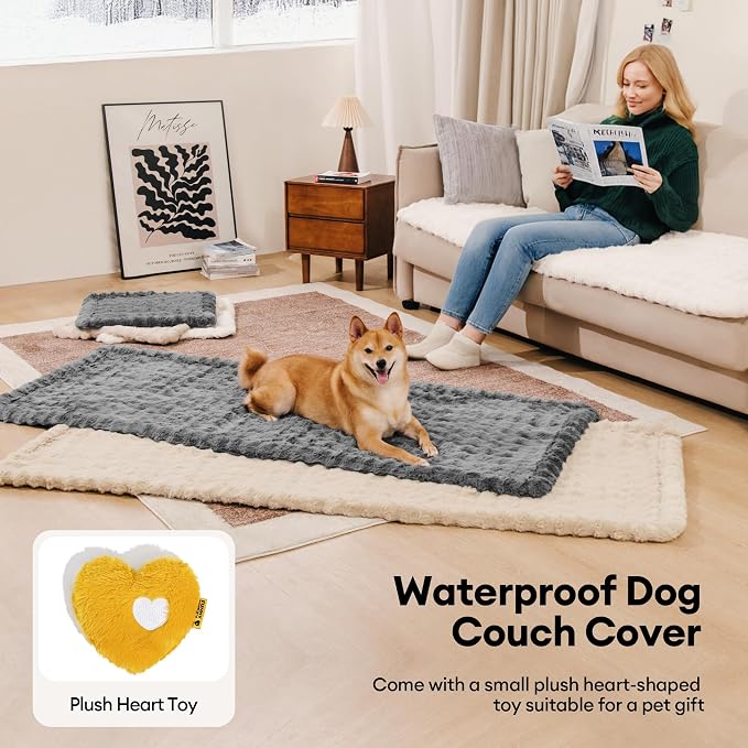 Couch Covers for Dogs, Non-Slip Pet Sofa Cover 27.6"×70.9" Grey | 300gsm Thick Quilted Padding, Faux Rabbit Fur Machine Washable, for Small 3-Seater/Large Loveseat - Image 7
