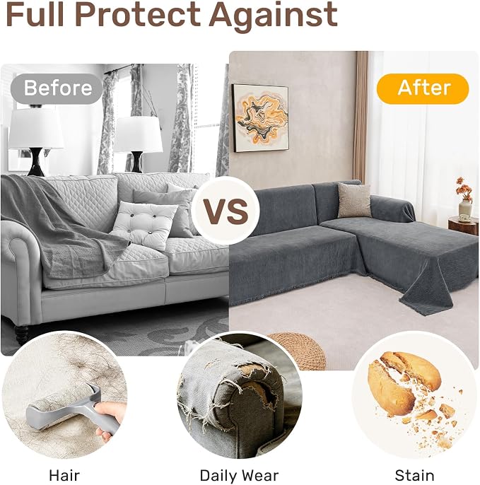 2 Pieces Sectional Couch Covers L Shaped Cover XXL Dark Gray | Thick Washable Fabric for L Shaped Sectional Sofa, Anti-Pet Hair, Stain & Wear Resistant, Easy Care & Installation - Image 4