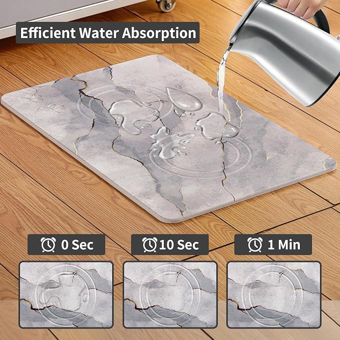 Diatomite Stone Pet Feeding Mat for Dog Cat Super Absorbent Diatomite Quick Drying Stone Dog Food Water Mat, Dog Mats for Food and Water with Non-Slip Station, Fast Dry Pet Mats,Marble White - Image 6