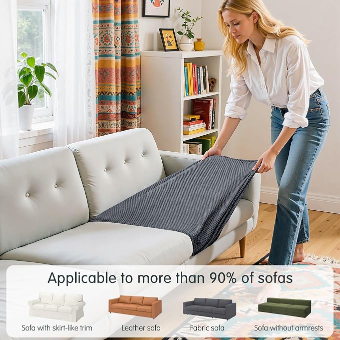 Hokway Stretch Couch Cushion Covers, 3 Piece Individual Sofa Cushion Slipcovers，Jacquard Sofa Seat Slipcover Set, Non-Slip Protector for Cushion (Grey,Small-3PC) - Image 4