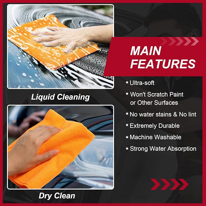 200 Pcs Microfiber Cleaning Cloth 16x16 Inch Microfiber Towels for Car Ultra Absorbent Cleaning Rags Reusable Lint Free Streak Free Detailing Towel for Car Washing Drying Dusting (Orange) - Image 4