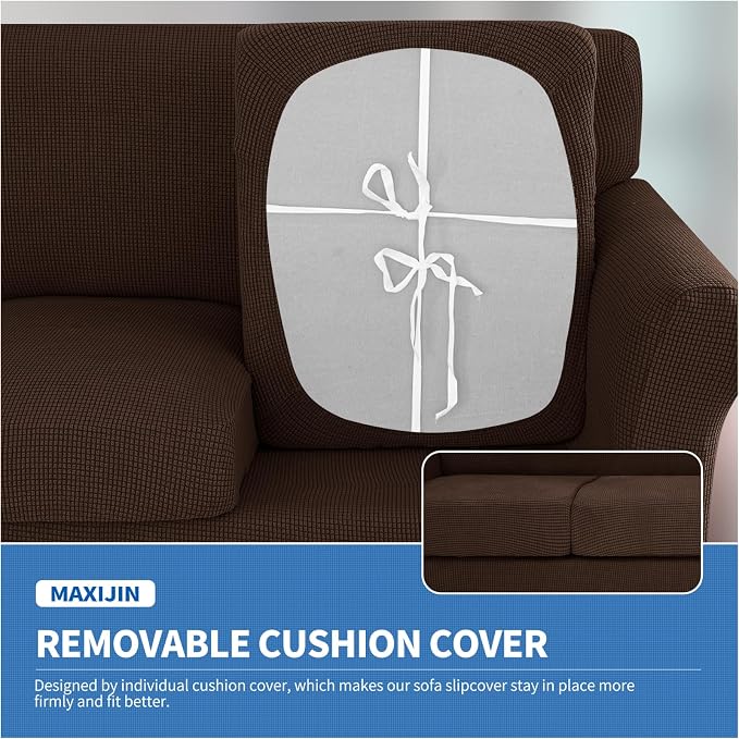 MAXIJIN 2 Piece Chair Slipcovers with Arms Super Stretch Chair Covers for Living Room Dogs Pet Proof Fitted Sofa Couch Protector Spandex Non Slip Armchair Slipcover Washable (Chair, Coffee) - Image 4