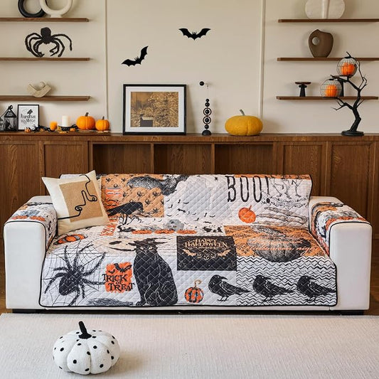 EVENHUG Halloween Sofa Cover for Festival Home Decorations Slipcover Furniture Protector Washable Couch Cover with Non Slip and Elastic Straps for Kids Pets Dogs (Sofa) by EVENHUG