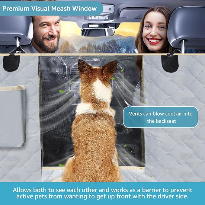 Lassie Dog Car Seat Covers for Back Seat with 2 Seat Belts, Waterproof Dog Car Hammock with Mesh Window Durable Scratch Proof Nonslip Pet Carseat Covers Universal Fit Protector for Cars, Trucks & SUVs - Image 2