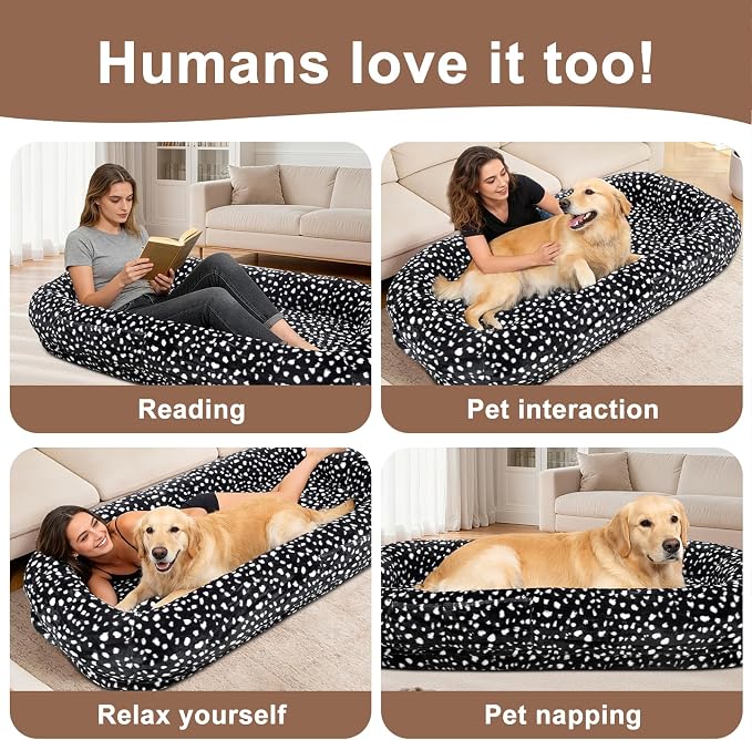 Human Dog Bed for Adult,Large Dog Bed 70"x38"x10" | Orthopedic Washable XL Dog Bed with Memory Foam (Black White) - Image 3
