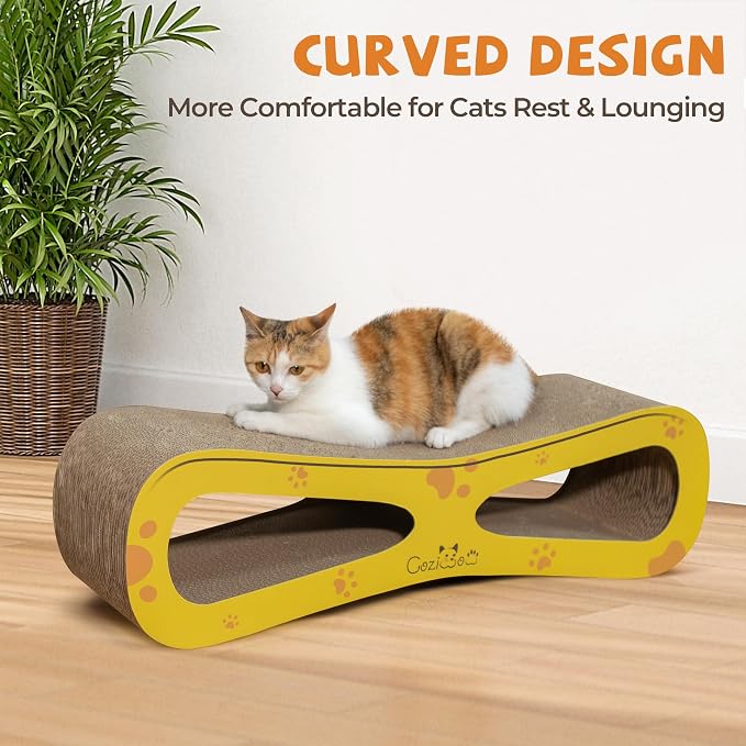 COZIWOW Infinity Cat Scratcher Lounge Bed, Cardboard Cat Scratching Pad Board, Durable Cat Scratch Furniture Protector for Indoor Cats Kittens, Yellow - Image 3