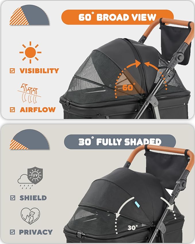 Medium Dog Stroller for Large Dogs, pet Stroller for Medium Dogs Up to 66lbs, All-Terrain with Adjustable Handle & Canopy, Sun Shades, Storage Organizer, Waterproof Oxford Fiber