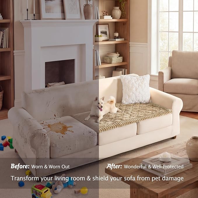 PuTian 100% Waterproof Fuzzy Couch Cover for Dogs Khaki 27.6"x59" | Pet Friendly Dog Mat for Couch, Waterproof Sofa Protector, Scratch Resistant Furniture Cover for Dogs, Machine Washable - Image 4