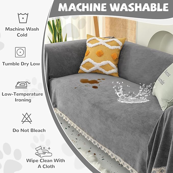 Waterproof Non-Slip Couch Cover for Pets & Dogs, Gray 71" x 134" | Pet Sofa Cover, Washable, Pet Friendly, Anti Cat Scratch, Furniture Protector, for 3 Cushion Couch Sectional L Shaped Sofa - Image 8
