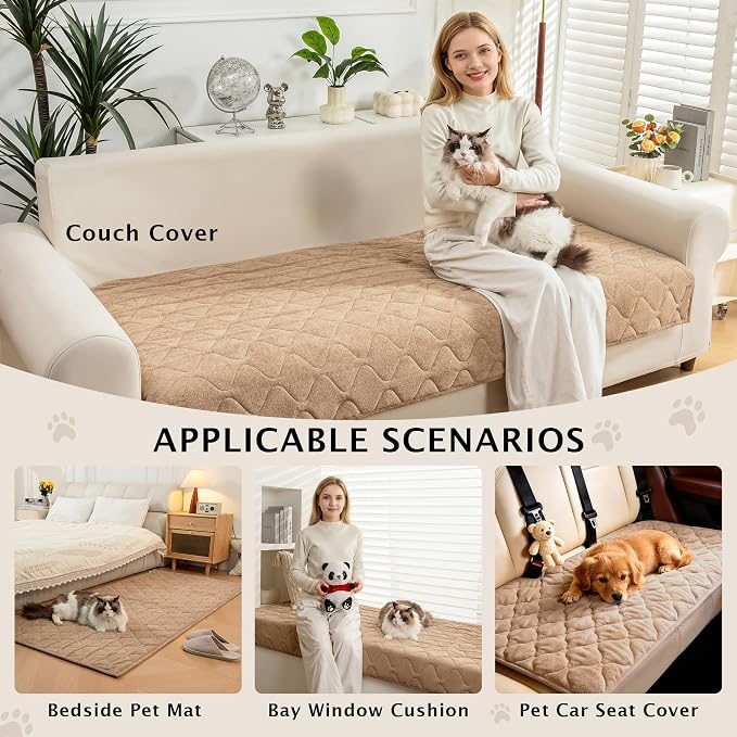 PuTian Waterproof Couch Cover for Dogs, Slip Straps, 36"X75", Khaki | Washable Sofa Cover，Pet Friendly Couch Protector & Dog Mat, Waterproof Furniture Guard for Sofas, Loveseats & Sectionals - Image 6