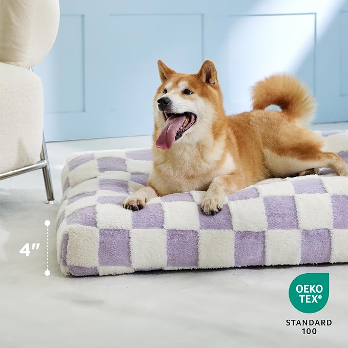 LE SURE Dog Beds Large Sized-Thick Shredded Chopped Foam Pet Bed as Gift for Indoor with Removable Cover, Cute Modern Fuzzy Plush & Anti Slip Bottom, Purple - Image 2
