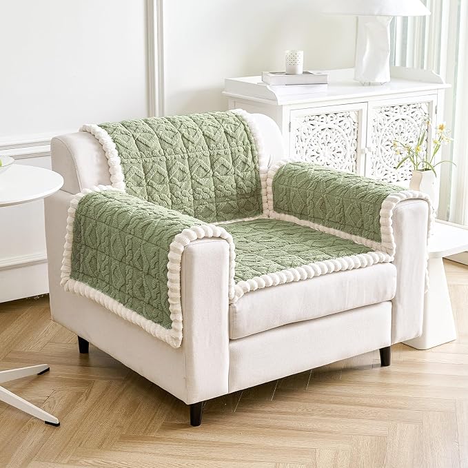 Fuzzy Couch Covers for Dogs, Non Slip Thick Dog Couch Cover Protector, Plush Pet Couch Covers for Sofa Washable, Soft Sofa Cushion Slipcovers Pet Friendly(1PC, Green, 27.6”x27.6”) - Image 3