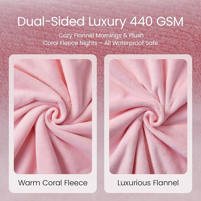 LOOBANI Waterproof Blanket for Twin Bed, Pink Couch Blanket, 60"x80" | Reversible Leakproof Blanket for Pet Accidents, Soft Flannel & Coral Fleece Bed Throw, Stain-Resistant Furniture Protector - Image 3