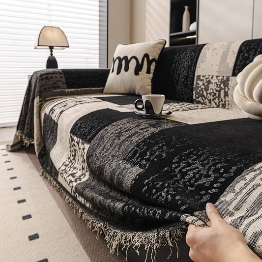 ROOMLIFE Boho Couch Covers for Sofa Washable for 3 Cushion Couch Chenille | Furniture Protector Sofa Couch Cover for Dogs, Soft Breathable Sofa Slipcover, Couch Throw Blankets with Tassels 71''X134'' by ROOMLIFE