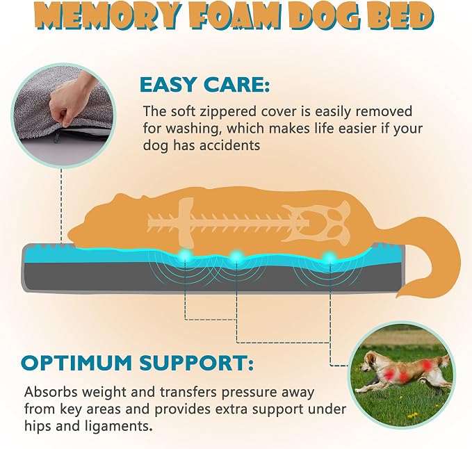 Orthopedic Extra Large Dog Bed for Large Dogs, 41 inches XL Washable with Waterproof Liner and Cooling Gel Memory Foam, Fits up to 90 lbs Pets - Image 2