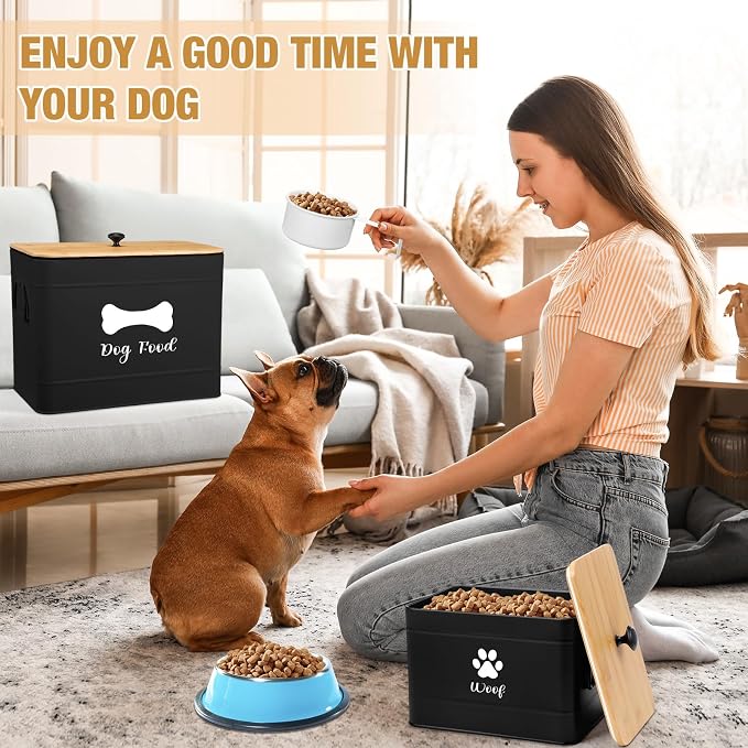 Newtay 2Pcs Extra Large Metal Dog Food Containers Airtight 12 & 3.5 Lbs Dog Treat Snack Jars Set of 2 with Bamboo Lids and Spoons Farmhouse Big Pet Cookie Storage Jars for Kitchen Counter Gift(Black) - Image 4