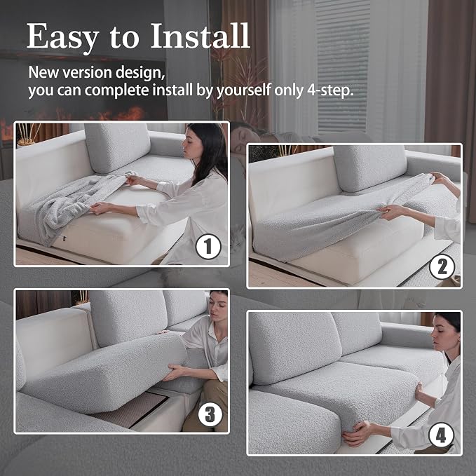 OHSIO Couch Cushion Covers for Sectional Sofa, Stretch Soft Sofa Slipcovers Washable Wear-Resistant Universal Furniture Protector for Living Room(3 Seaters Covers, Light Gray) - Image 7