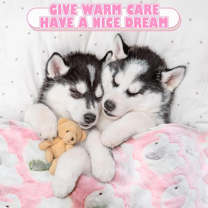 Chumia 18 Pcs Fleece Pet Blanket Soft Warm Sleep Mat Fluffy Cute Puppy Supplies Paw Bone Star Elephant Dot Heart Print Design Bed Blankets for Dog Cat Kitten Animals(30 x 20 Inch,Sweet) - Image 4