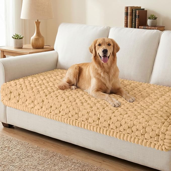 Smiry Non Slip Couch Covers for Dogs, Scratch Resistant Pet Sofa Protector | Machine Washable Soft Fuzzy Thick Furniture Cover for Sofa Loveseat Sectional Large Dogs, Camel, 35.4" x 63" by Smiry