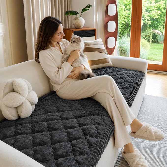 Deep Dream Couch Covers for Dogs Washable, Non-Slip Fuzzy Pet Sofa Protector, Soft Thick Fabric Couch Cover for 3 Cushion Sofa, for Pet Family (Dark Grey, 27.6" x 82.7") - Image 3