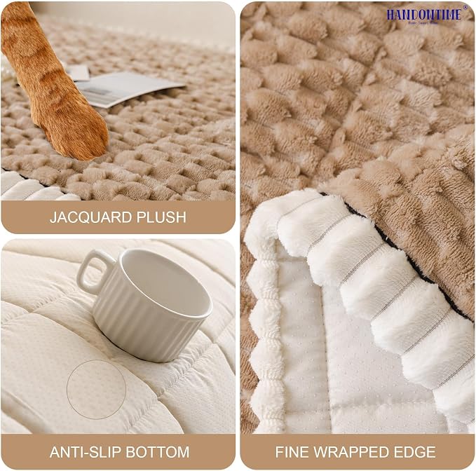 HANDONTIME Pet Couch Cover Fuzzy Sofa Covers for Pets, Couch Covers for Dogs, Washable Dog Sofa Cover Protector, Jacquard Fuzzy Non Slip Cushion Slipcover Pet Friendly (Brown, 27.6" x 70.9") - Image 3