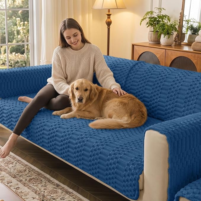 Smiry Waterproof Couch Covers for Dogs Washable, Non Slip Pet Sofa Cover | Plush Scratch Resistant Flannel Furniture Protector for Dogs, Navy, 36" x 47" - Image 2