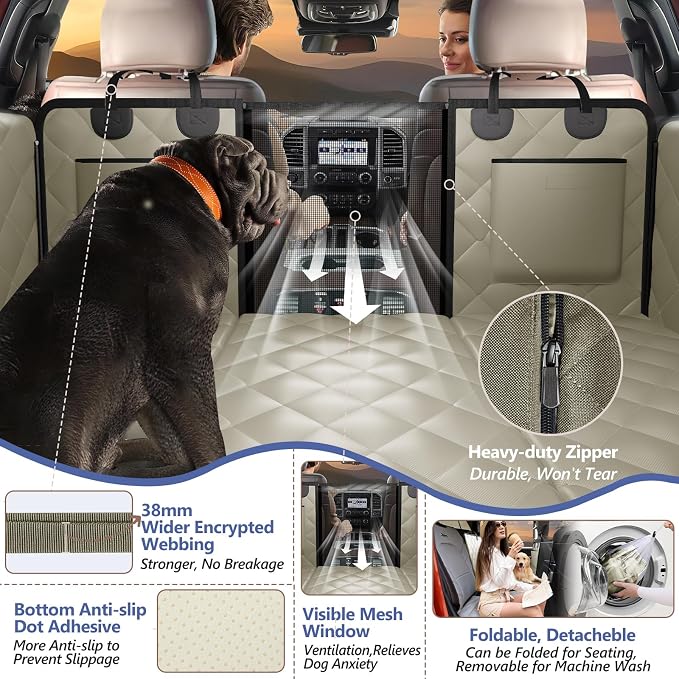 Back Seat Extender for Dogs Truck-Large Space, Hard Bottom Dog Pet Seat Cover Back Seat, Waterproof Dog Hammock for Crew Cab Trucks F150, RAM1500, Sierra, Tundra, Silverado, Khaki - Image 6