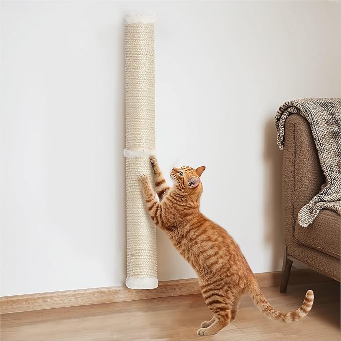 Aechonow 34" Cat Scratching Post, Sisal Wall Mounted Cat Scratcher for Cats | Cat Wall Climber, Cat Wall Scratcher, Cat Wall Furniture for Indoor Cats, Natural Sisal, Tall & Sturdy, Rabbit Velvet by Aechonow