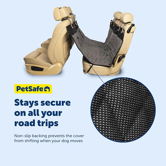 PetSafe Happy Ride Quilted Dog Car Seat Cover, Hammock, Black | Dog Hammock Seat Cover for Car, Scratch-Resistant Quilted, 4 Adjustable Headrest Straps, Nonslip Backing, Machine Washable - Image 6