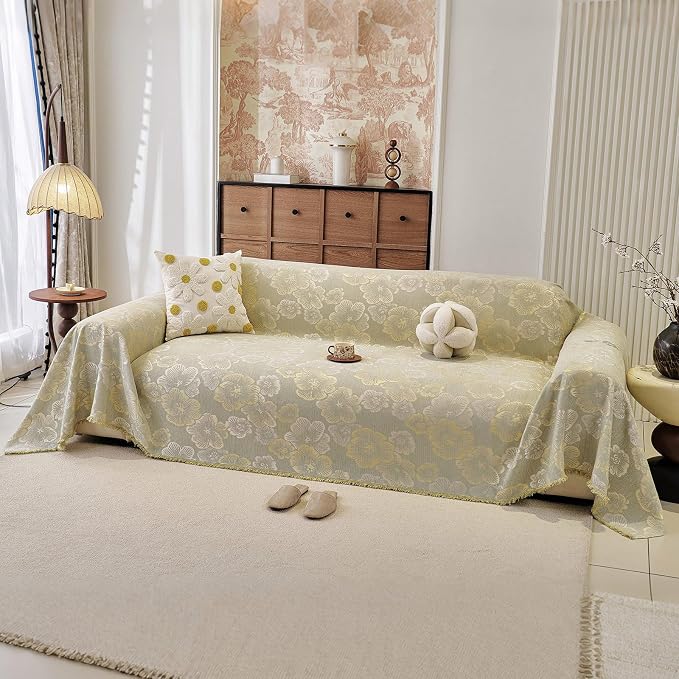 STACYPIK Garden Floral Couch Cover for Dogs, Matcha Green Pet Couch Protector for 2 Cushion Couch, Thick Vintage Jacquard Sofa Cover for Sectional, Non-Slip Chenille L Shaped Sofa Slipcover-71X118IN - Image 2