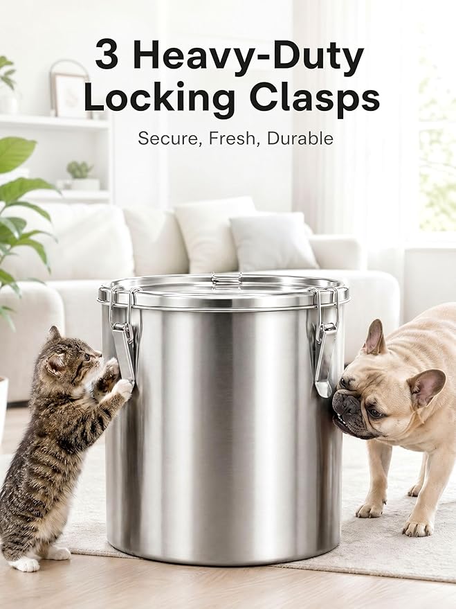 Stainless Steel Dog Food Storage Container, 25/30LB Airtight Moisture Proof | Dog Food Bin with Locking Lid, Keep Kibble Fresh for Dogs Cats, Home Kitchen Garage Use, Easy to Clean - Image 6