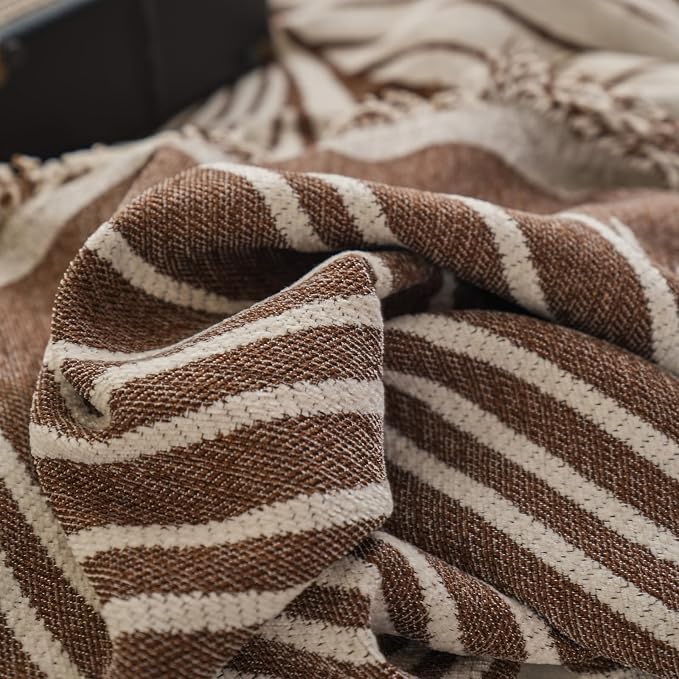 VClife Large Sofa Cover Chenille Couch Cover for 2 Cushion Couch Sofa, Modern Beige Chocolate Striped Couch Covers for Kids Washable Sectional Sofa Protector with Tassel 71"X118" - Image 7