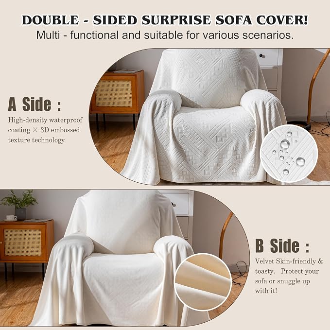 Waterproof Recliner Cover, Anti-Slip Reclining Chair Covers, Pet-Friendly, Washable, Durable and Breathable Couch Covers – Reversible Design for Sofa Protection(71x71in/White) - Image 3