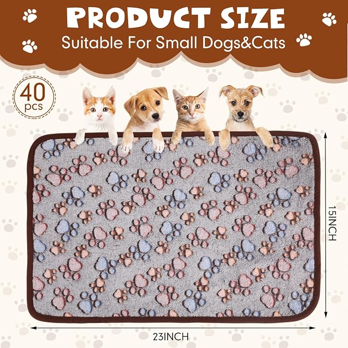 Chumia 40 Pcs Dog Blankets Soft Fluffy Fleece Washable Puppy Sleep Blankets Small Mat for Pets Throw Warm Bed Mat for Dog Puppy Cat (Black,Paw) - Image 2